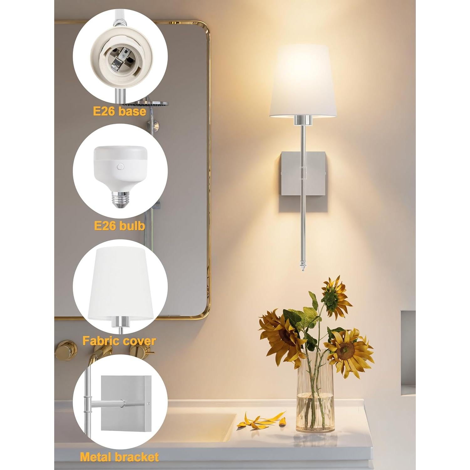 Juego de 2 Apliques de Pared Recargables JOFIOS Plata