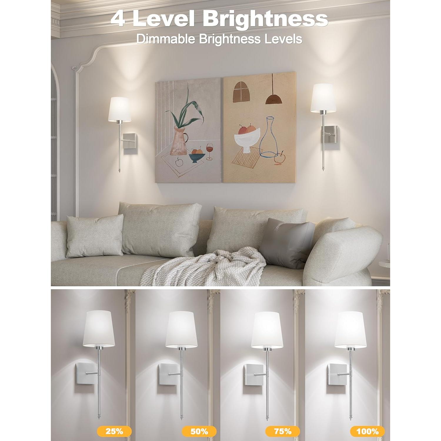 Juego de 2 Apliques de Pared Recargables JOFIOS Plata