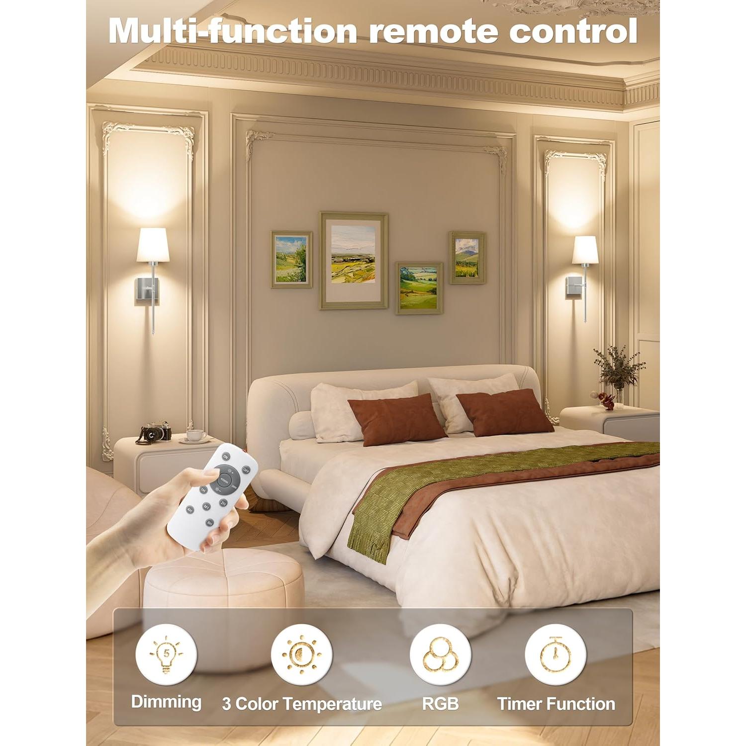 Juego de 2 Apliques de Pared Recargables JOFIOS Plata