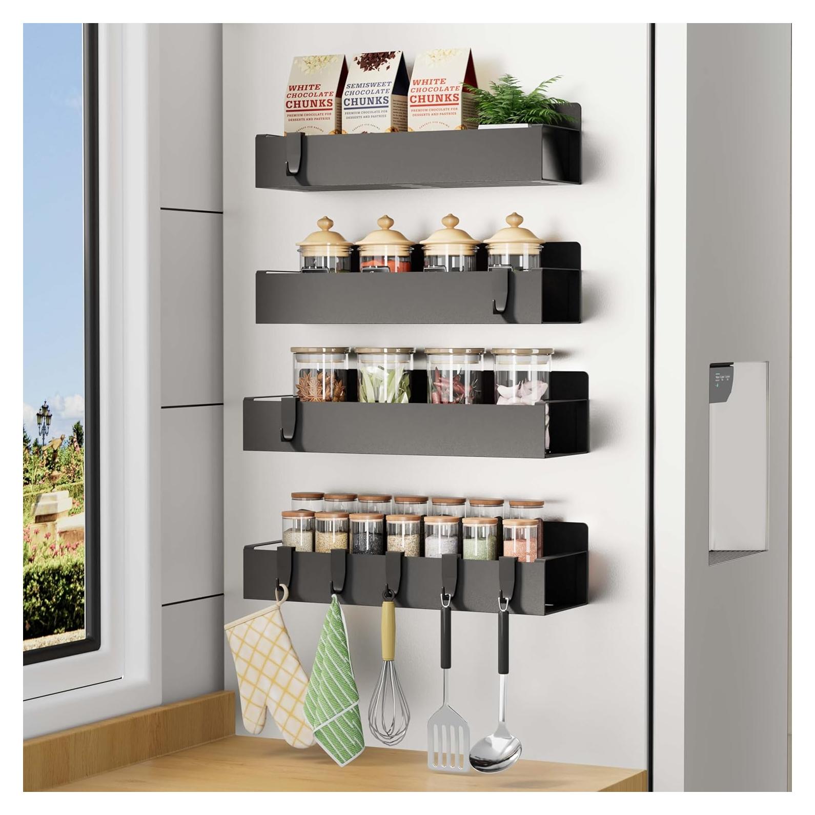 Estante Magnético para Especias Homaxy - 4 Piezas, Negro