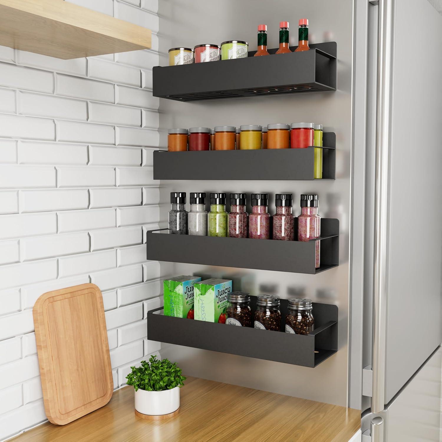 Estante Magnético para Especias Homaxy - 4 Piezas, Negro