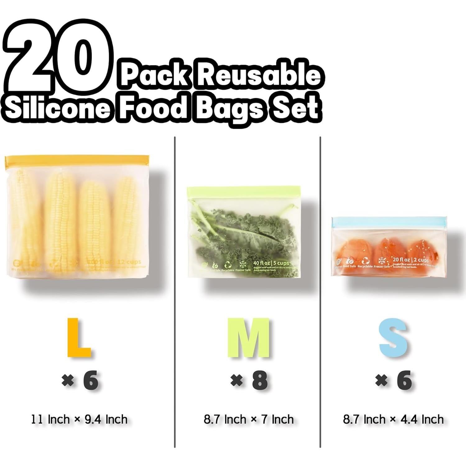 Paquete de 20 Bolsas Reutilizables FAREST para Alimentos 3.8L