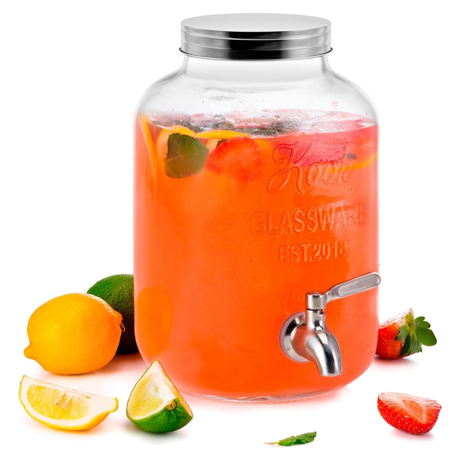 Dispensador de Bebidas KooK de Vidrio 3.78L con Grifo Inoxidable