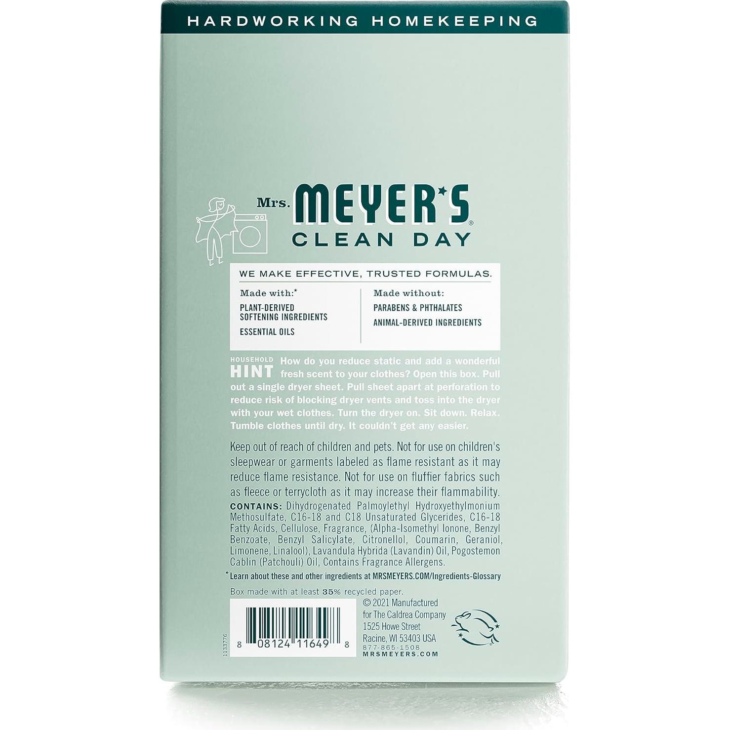 Hojas de Secadora Mrs. Meyer's 80 Unidades Madera de Abedul