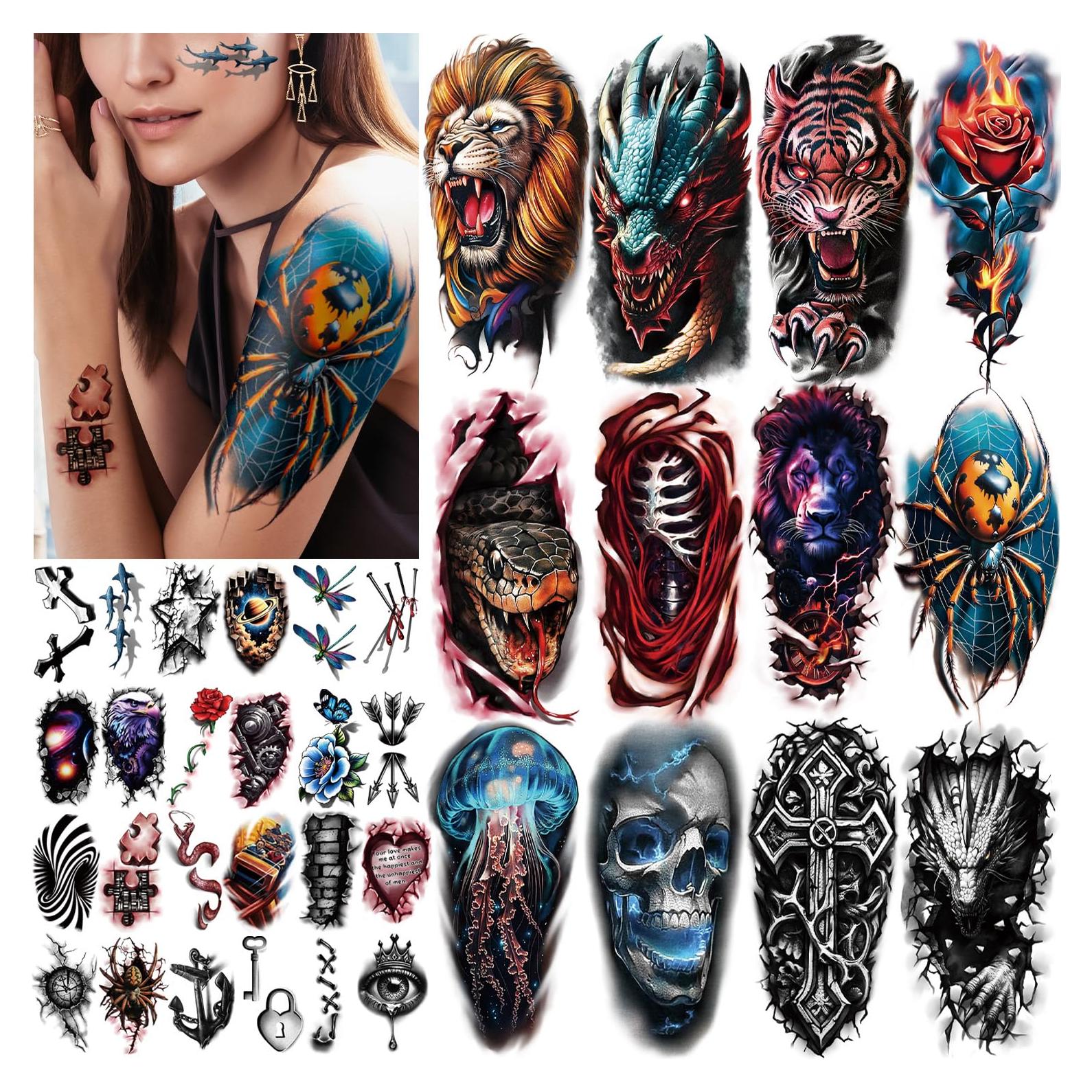 77 Hojas Tatuajes Temporales Dragón Calavera Serpiente Gabizafia