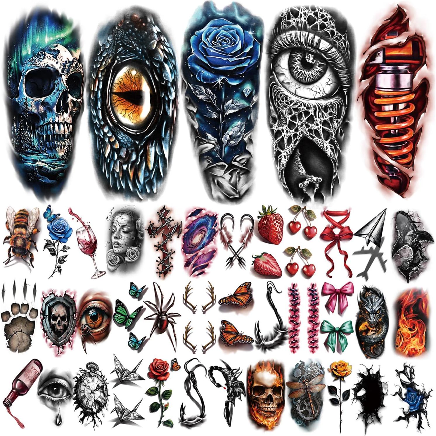 77 Hojas Tatuajes Temporales Dragón Calavera Serpiente Gabizafia