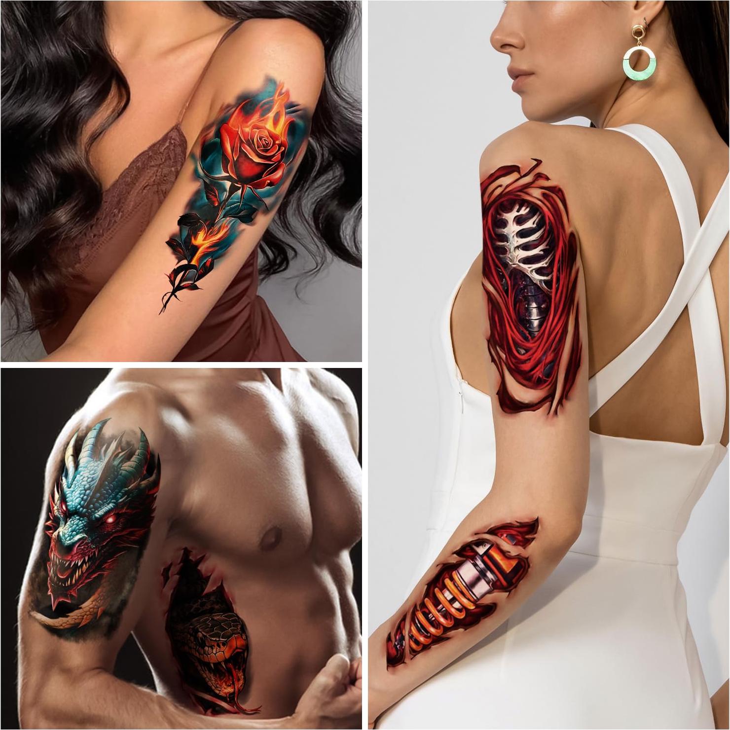 77 Hojas Tatuajes Temporales Dragón Calavera Serpiente Gabizafia