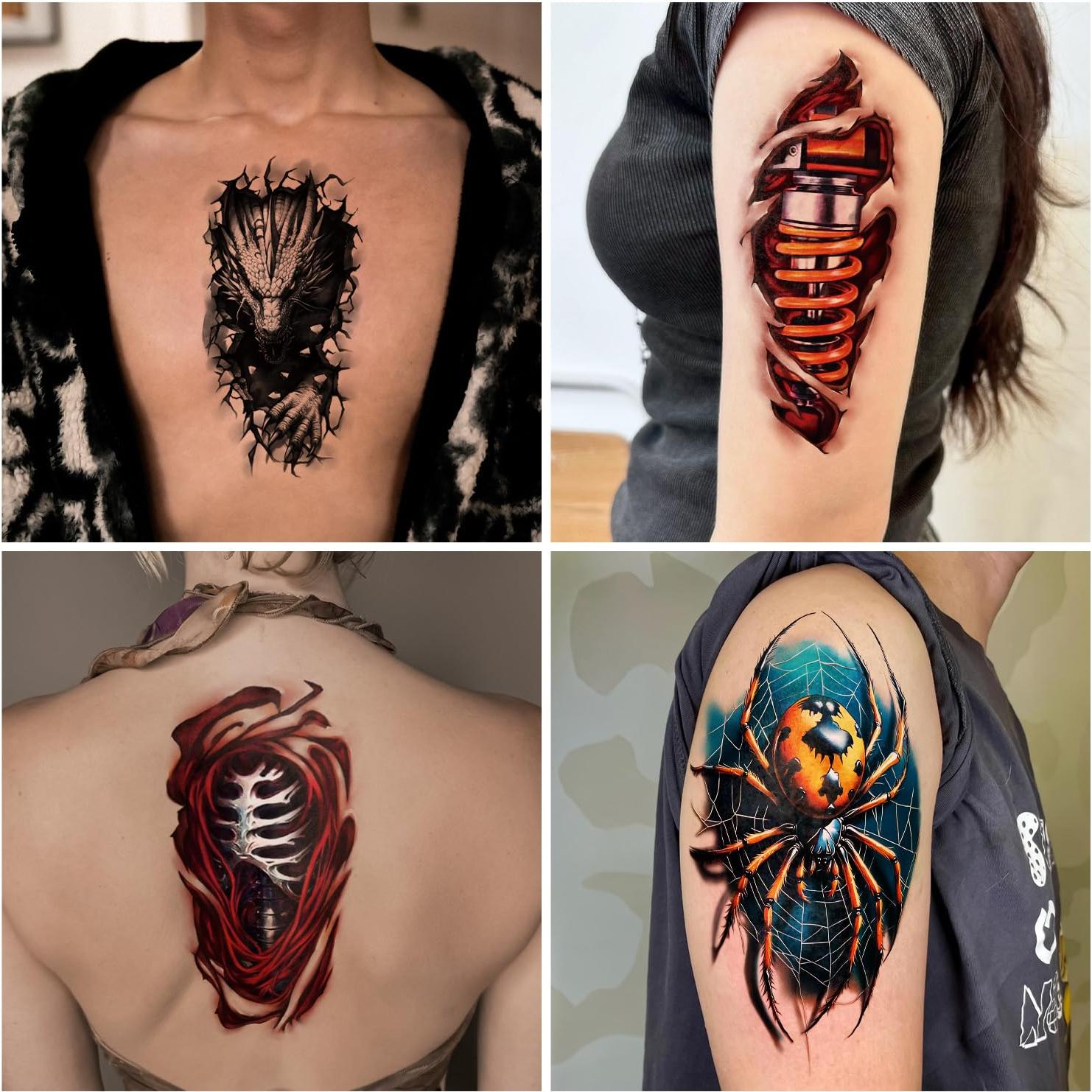 77 Hojas Tatuajes Temporales Dragón Calavera Serpiente Gabizafia