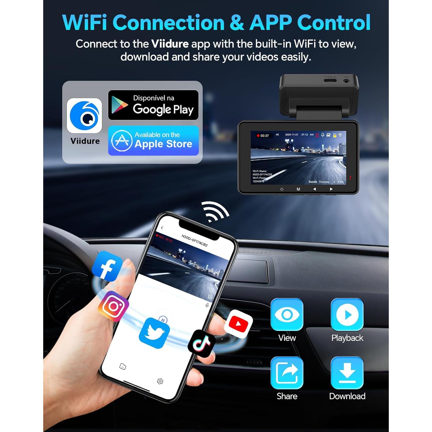 Cámara Dash Doble Kussla 4K+1080P con GPS y WiFi
