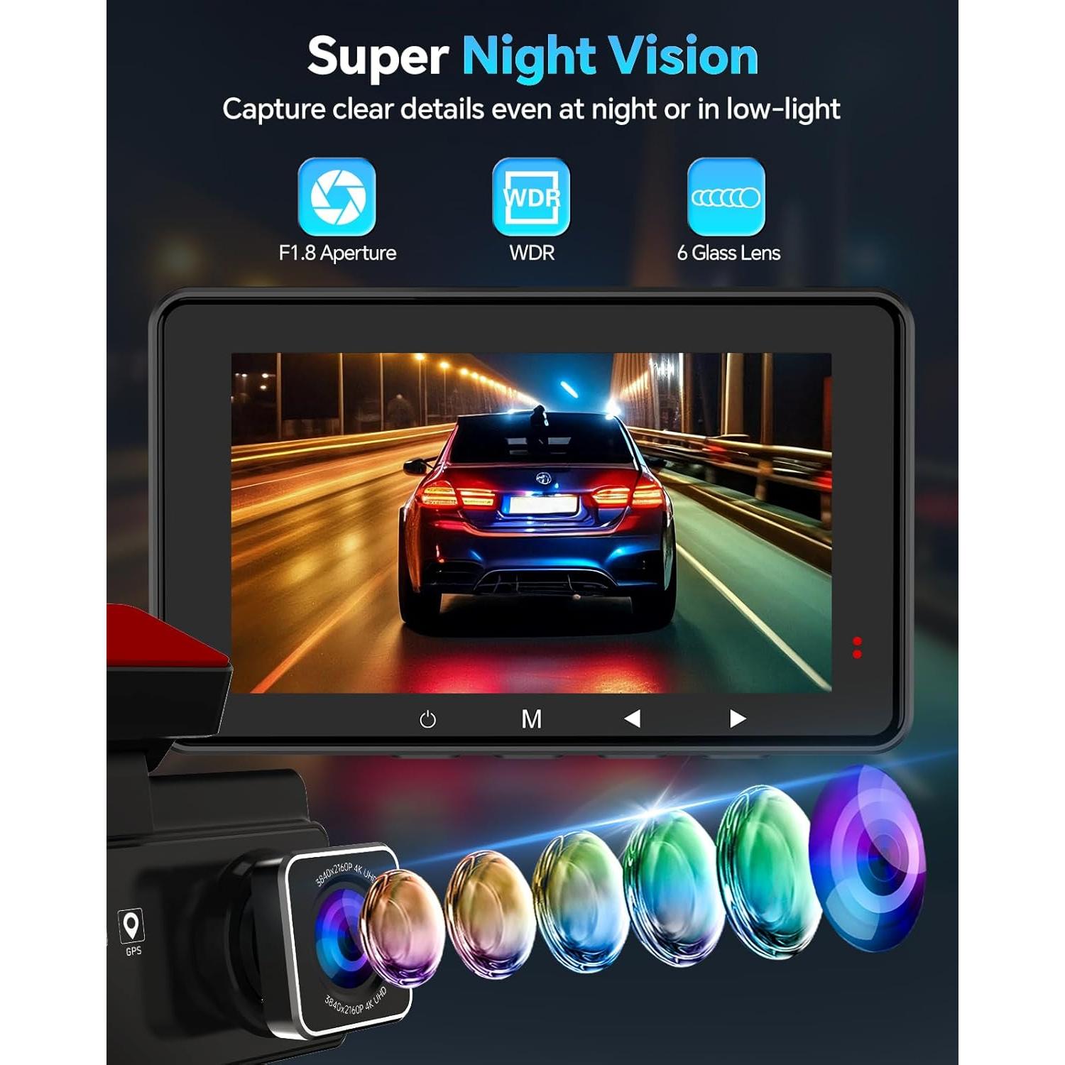 Cámara Dash Doble Kussla 4K+1080P con GPS y WiFi