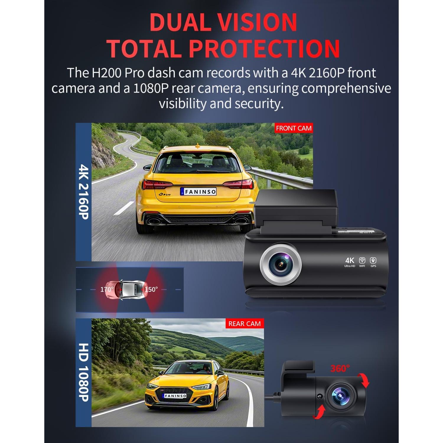 Cámara Dash Doble 4K Faninso H200 Pro con GPS y WiFi