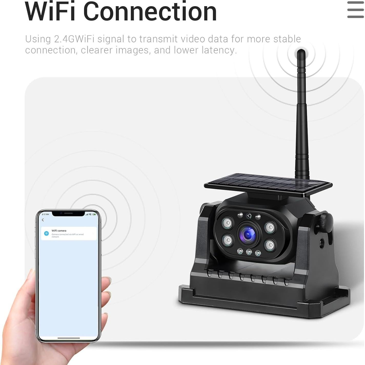 Cámara de Respaldo Inalámbrica Hikity Solar WiFi HD 1080P