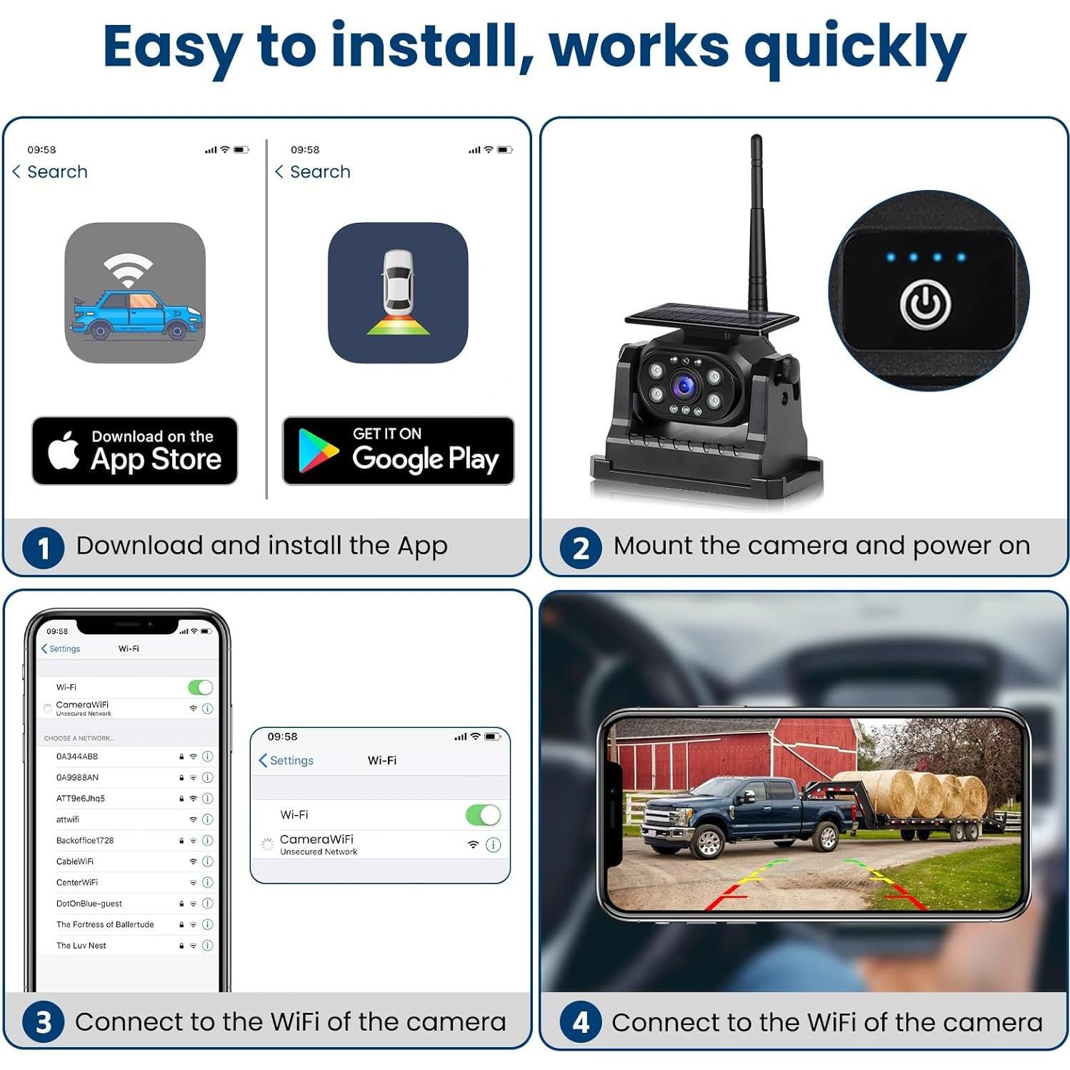 Cámara de Respaldo Inalámbrica Hikity Solar WiFi HD 1080P