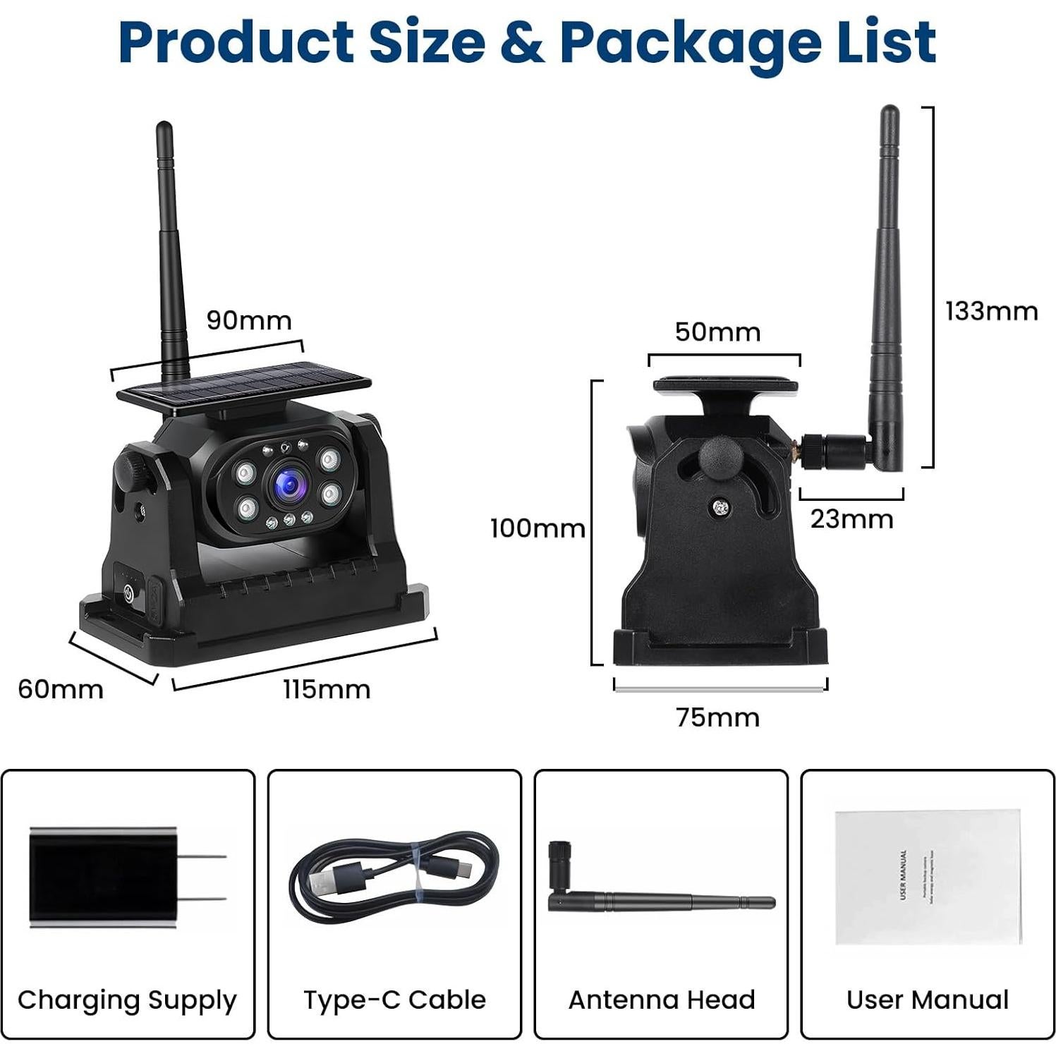 Cámara de Respaldo Inalámbrica Hikity Solar WiFi HD 1080P