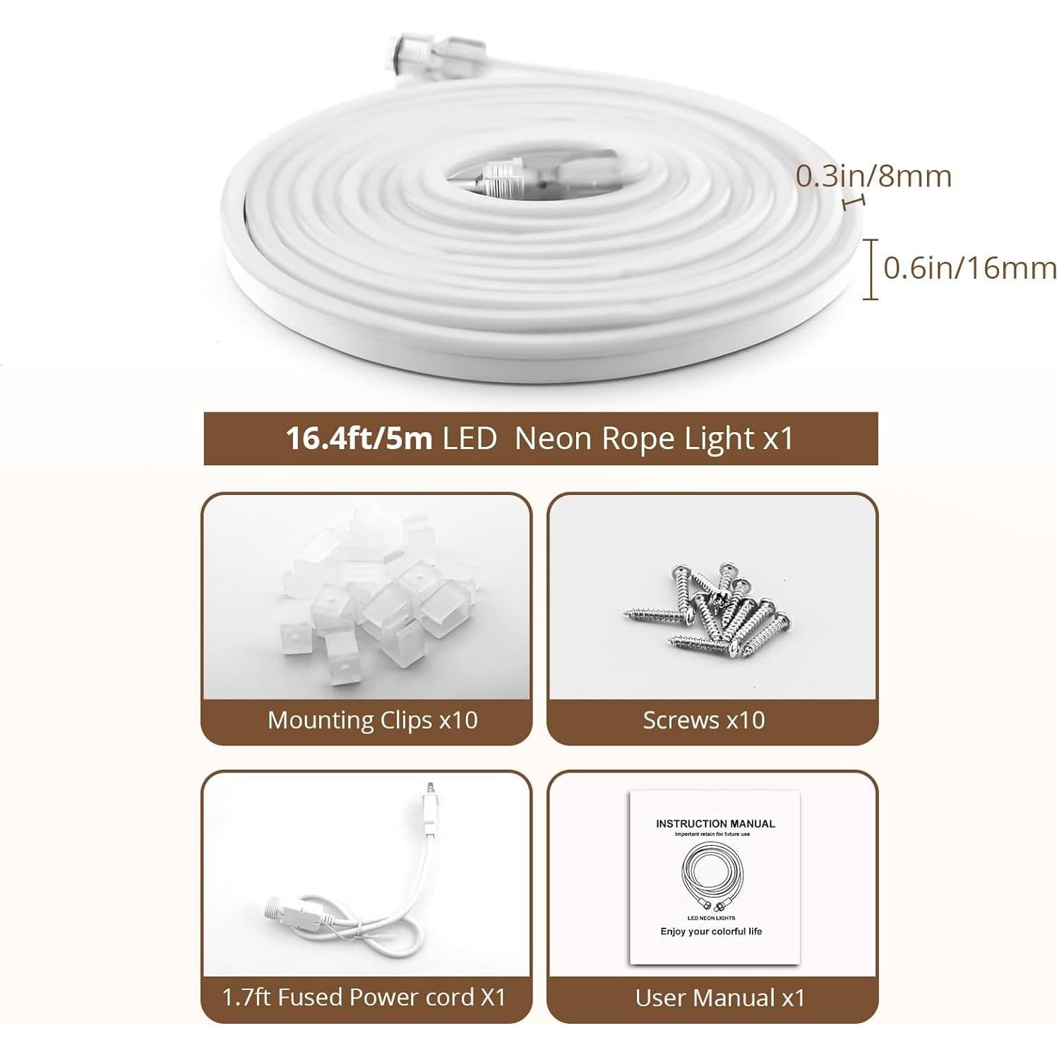 Tira LED de Neón Areful 5m Blanca Diurna Impermeable 600 LEDs