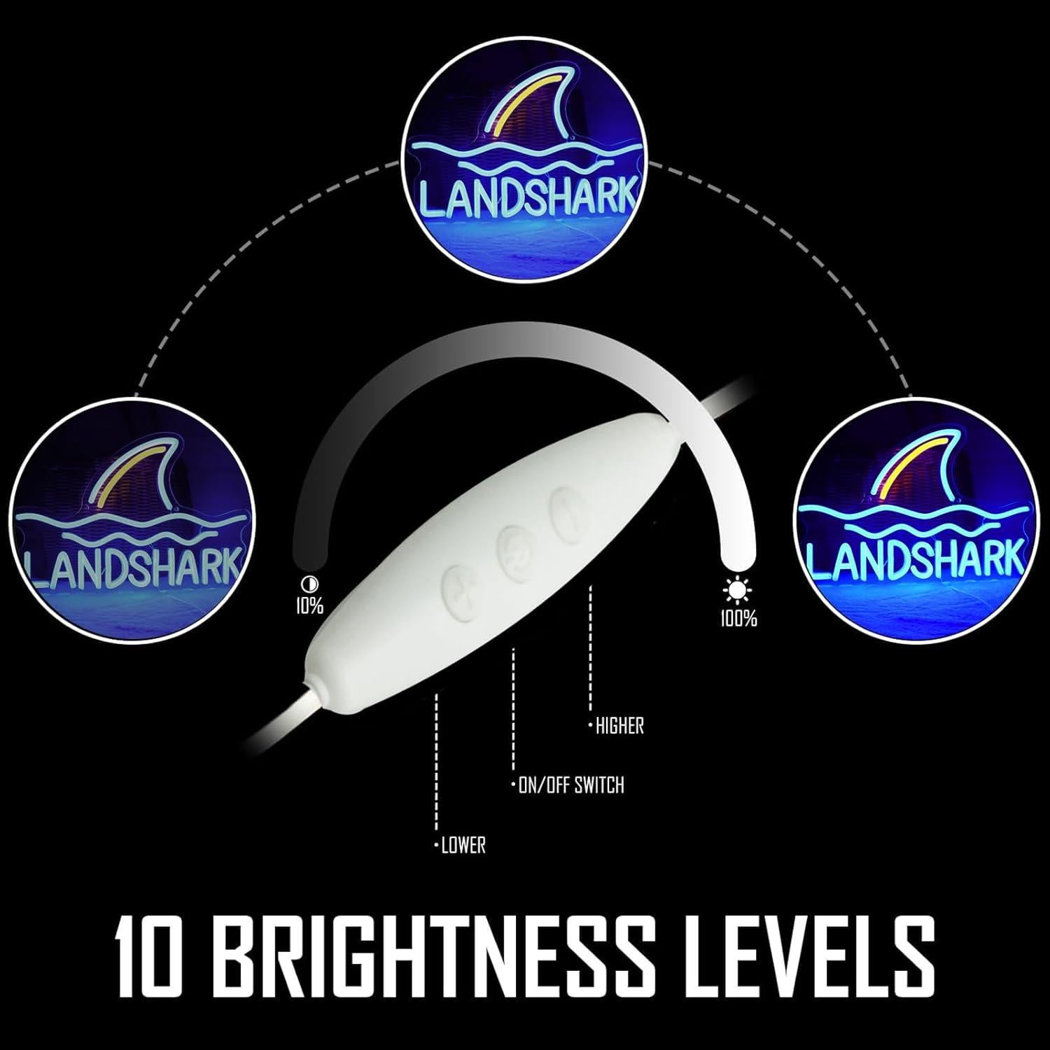 Luz de Neón Tiburón Land Shark 43x22.86 cm USB Azul