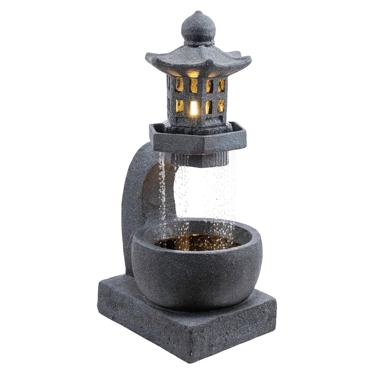 Fuente de Agua Zen Pagoda Alpine 31" Exterior con LED