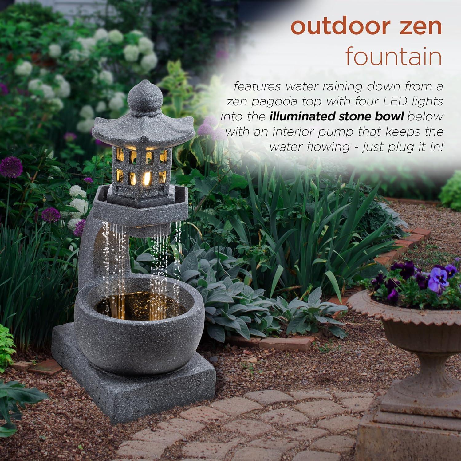 Fuente de Agua Zen Pagoda Alpine 31" Exterior con LED