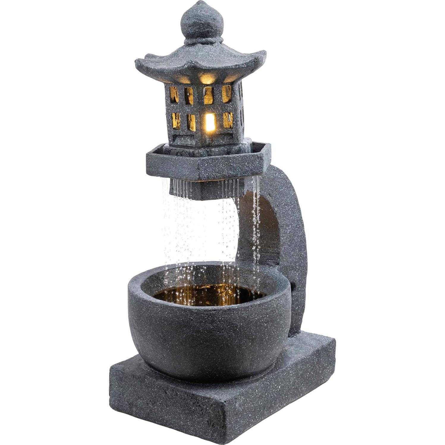 Fuente de Agua Zen Pagoda Alpine 31" Exterior con LED