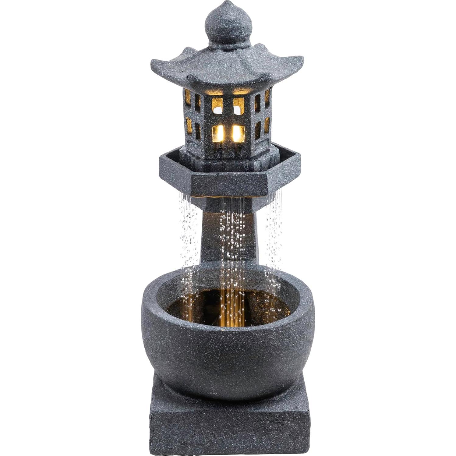 Fuente de Agua Zen Pagoda Alpine 31" Exterior con LED
