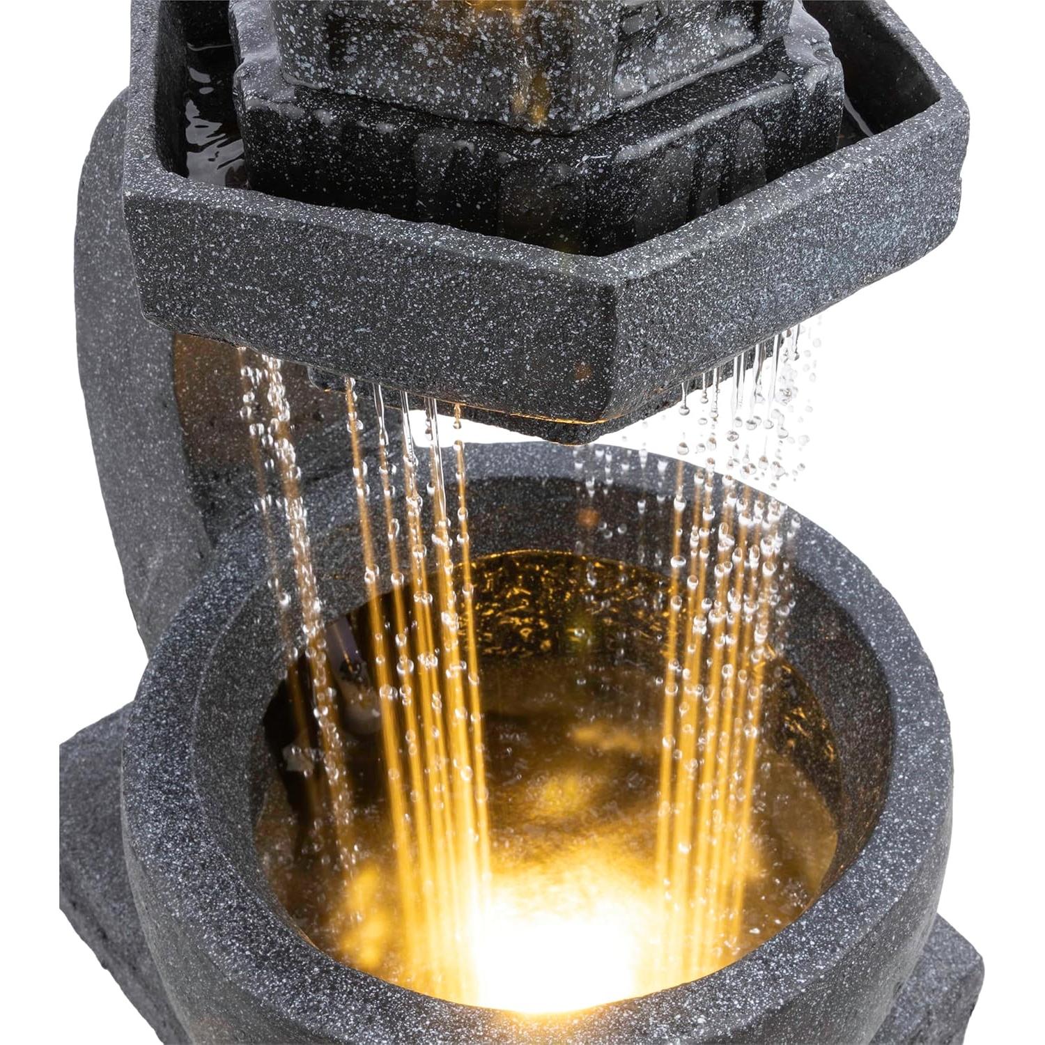 Fuente de Agua Zen Pagoda Alpine 31" Exterior con LED