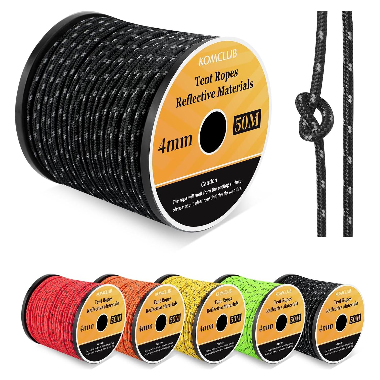 Cuerda Reflectante de 50M KOMCLUB 4mm para Camping y Senderismo