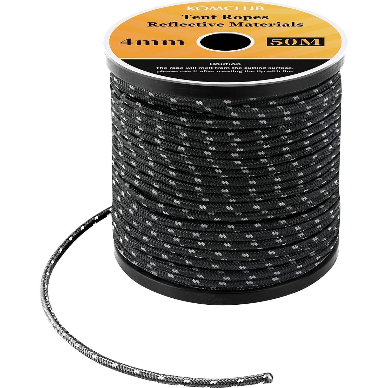 Cuerda Reflectante de 50M KOMCLUB 4mm para Camping y Senderismo