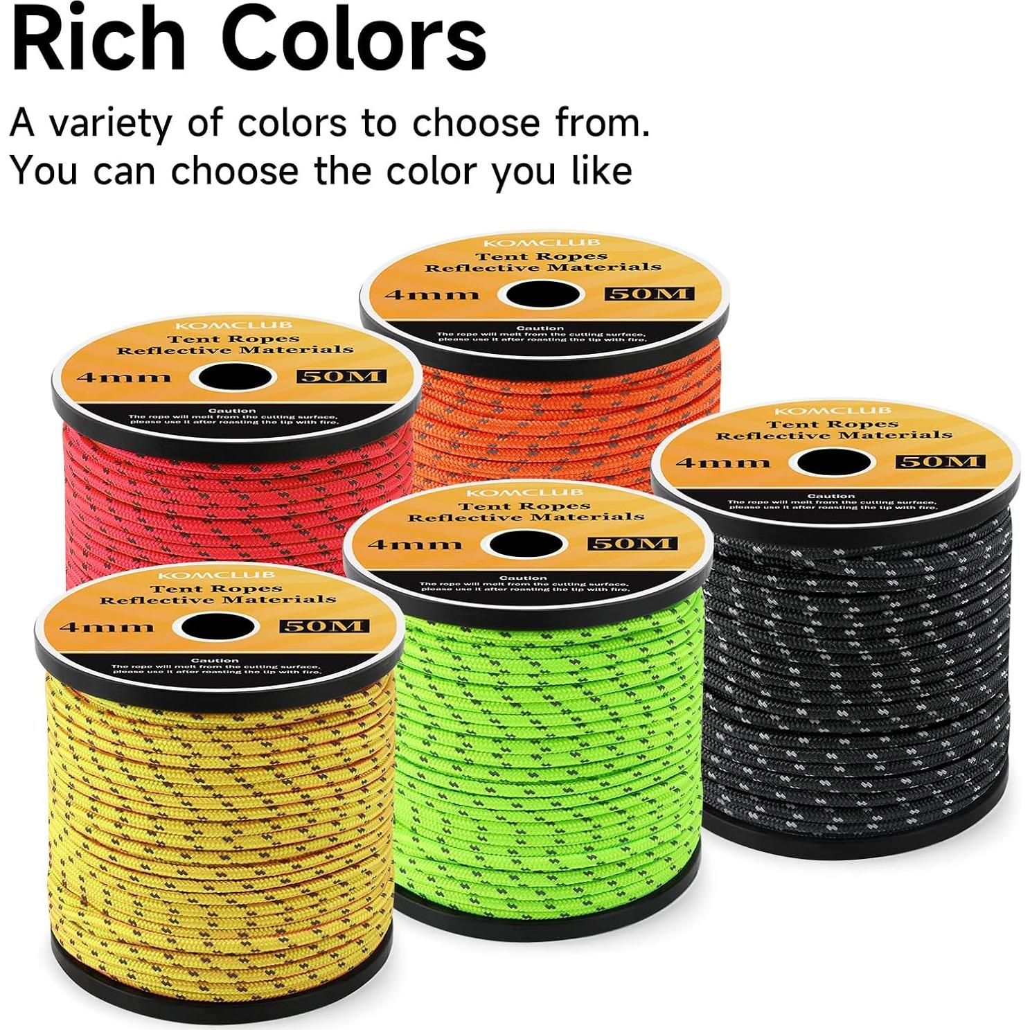Cuerda Reflectante de 50M KOMCLUB 4mm para Camping y Senderismo
