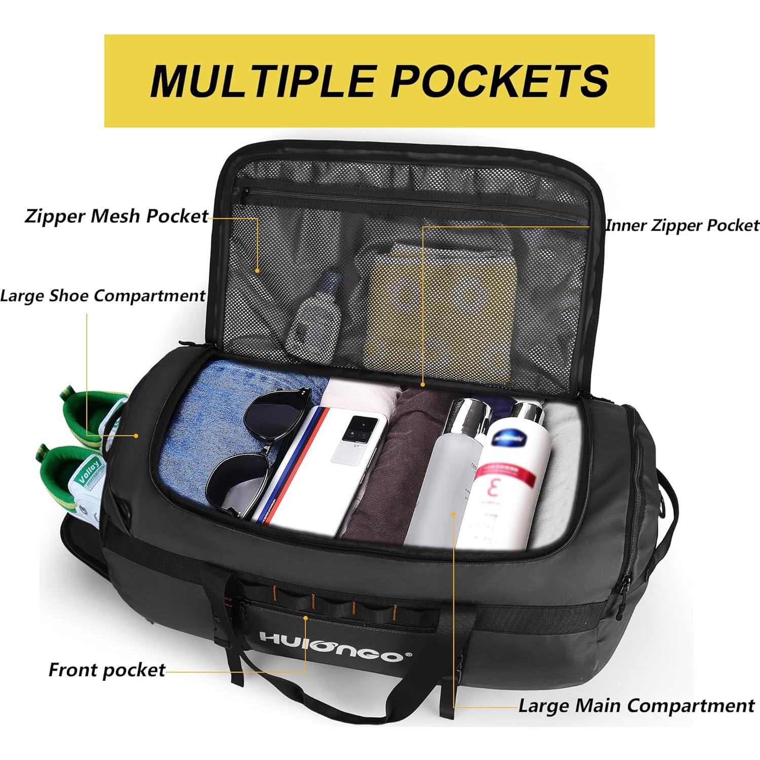 Bolsa de viaje impermeable 40L negra para hombres - Duffel grande