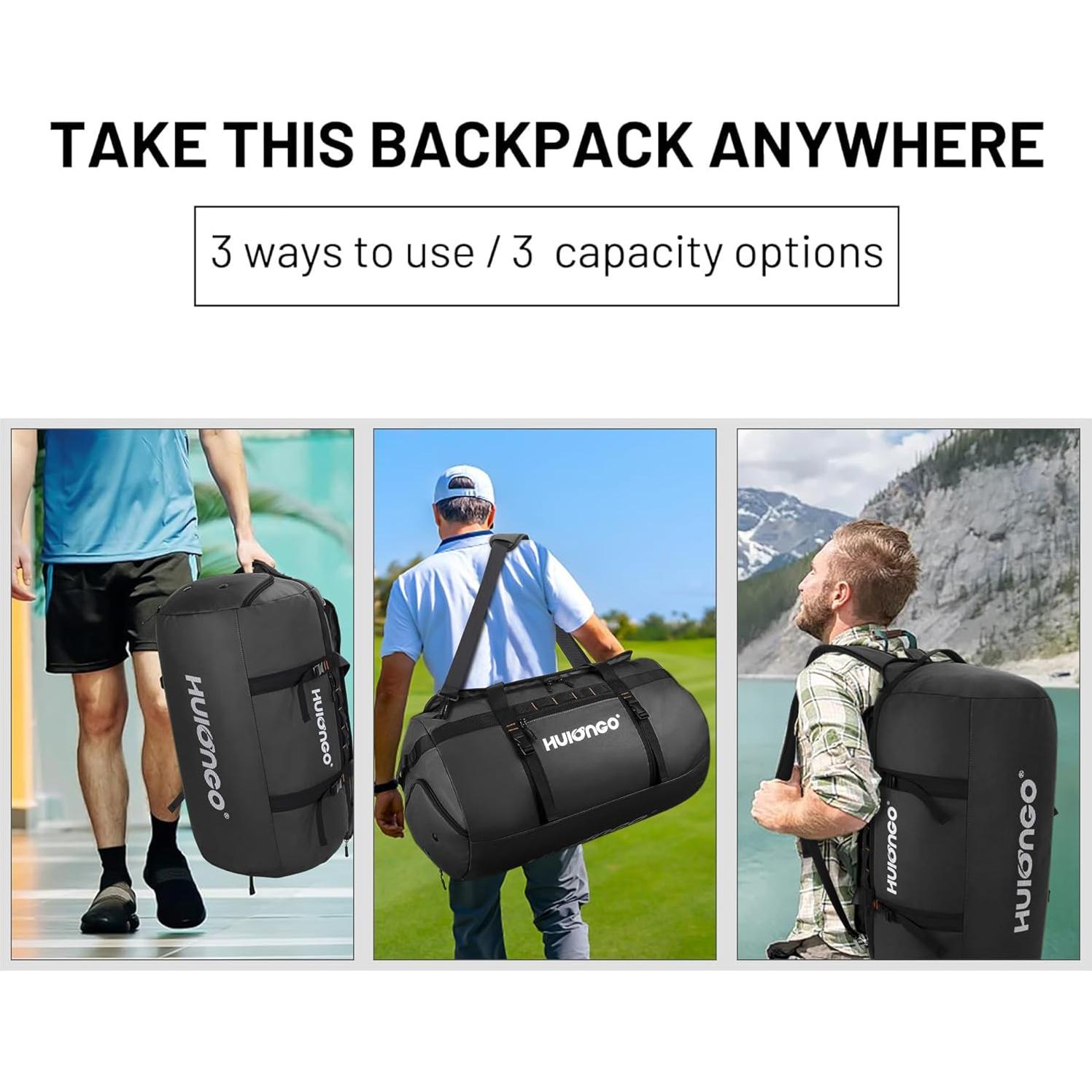 Bolsa de viaje impermeable 40L negra para hombres - Duffel grande