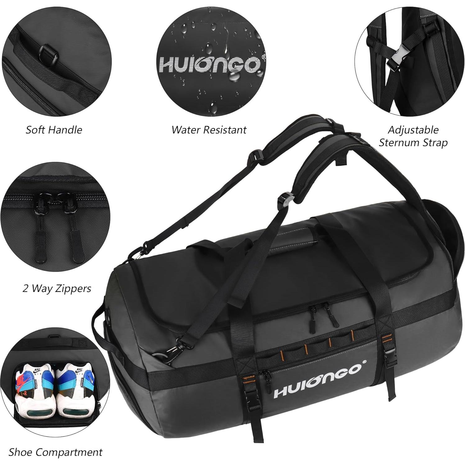 Bolsa de viaje impermeable 40L negra para hombres - Duffel grande