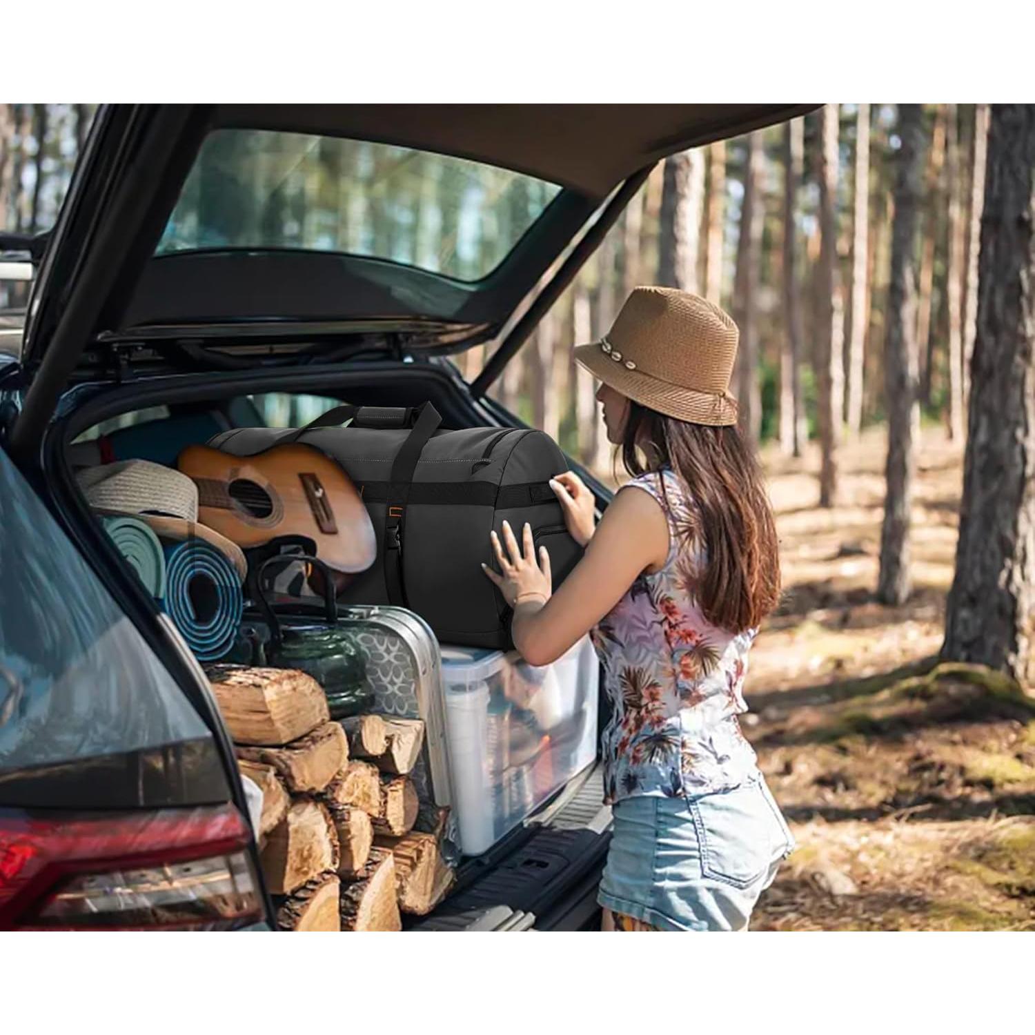 Bolsa de viaje impermeable 40L negra para hombres - Duffel grande