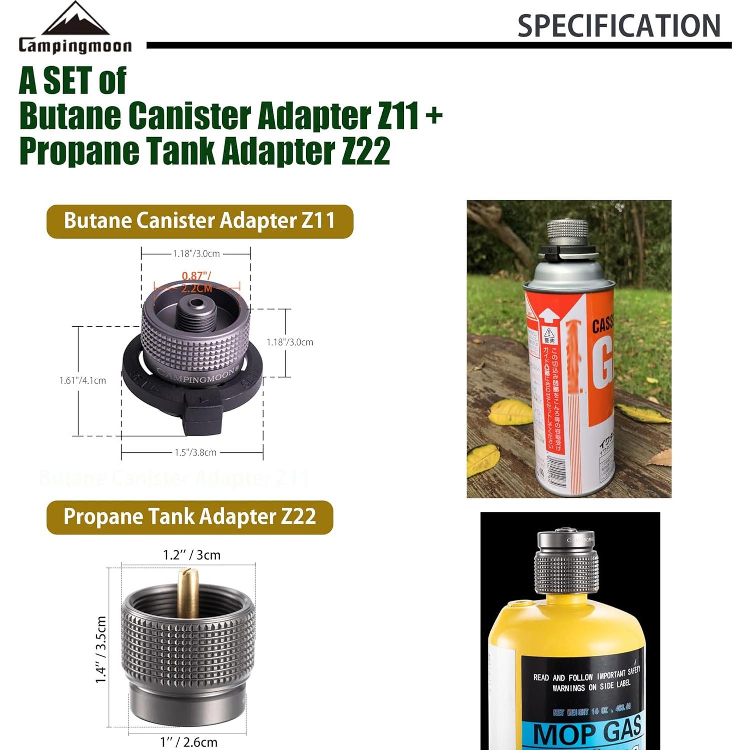 Adaptador de Estufa de Gas Campingmoon Z11 + Z22 para Butano y Propano