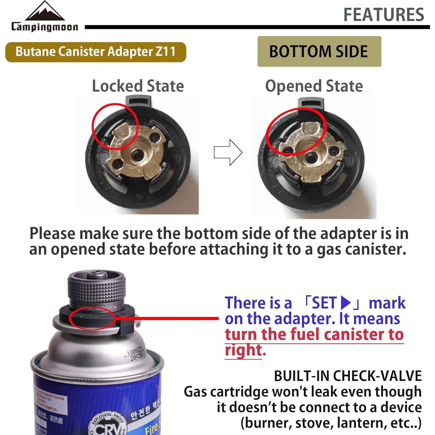 Adaptador de Estufa de Gas Campingmoon Z11 + Z22 para Butano y Propano