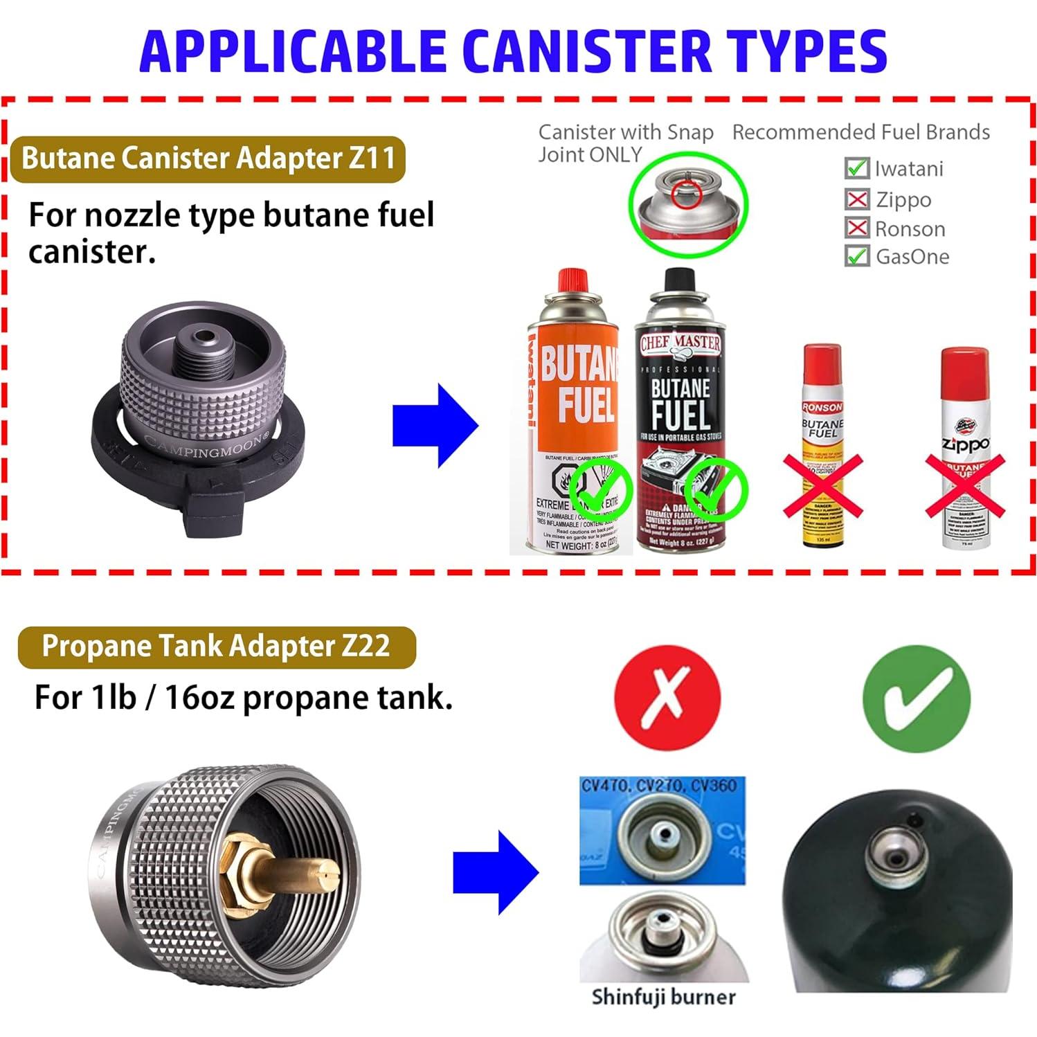 Adaptador de Estufa de Gas Campingmoon Z11 + Z22 para Butano y Propano