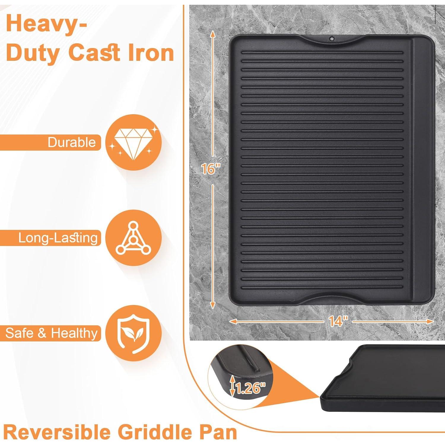 Plancha BBQ Reversible PETKAO 14" x 16" Hierro Fundido