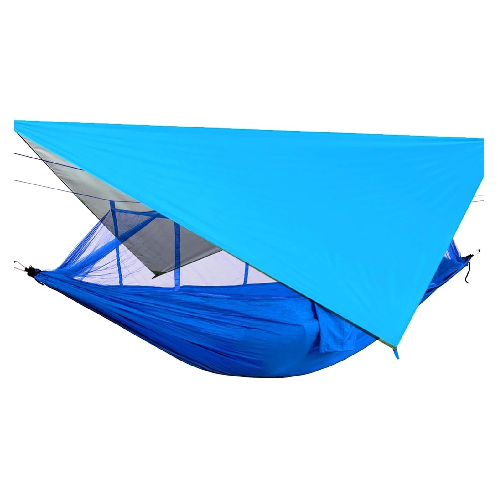 Hamaca de Camping Happy Camper Individual Azul con Cubierta de Lluvia