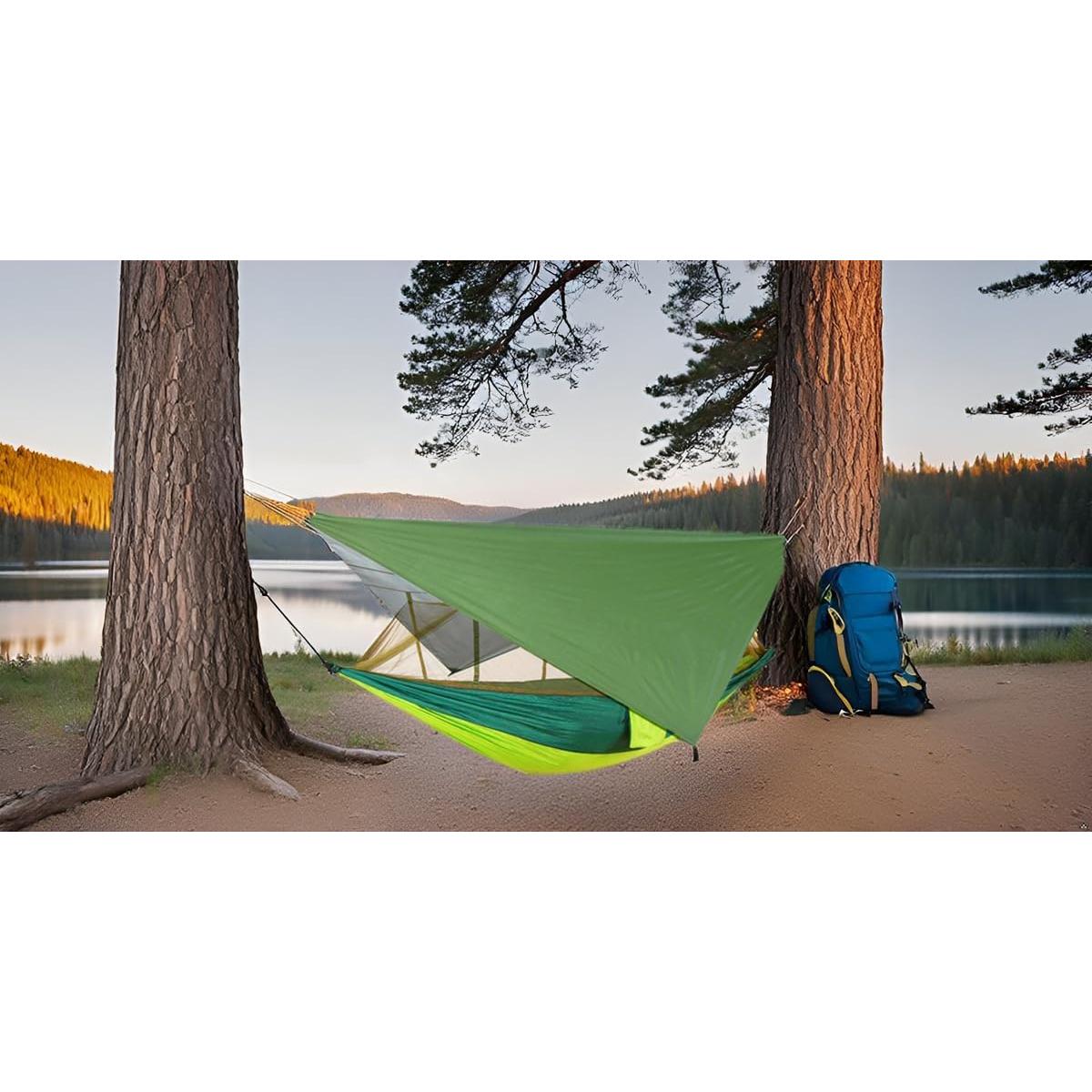 Hamaca de Camping Happy Camper Individual Azul con Cubierta de Lluvia