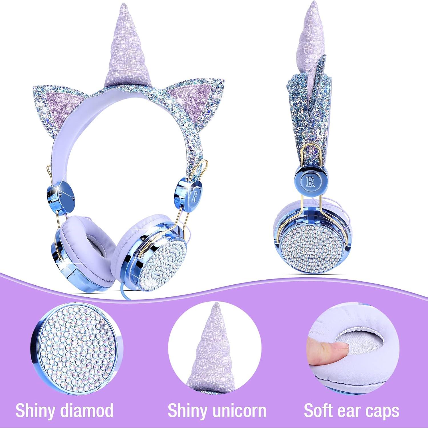 Auriculares con Cable TCJJ Unicornio Azul para Niñas 3-12 Años