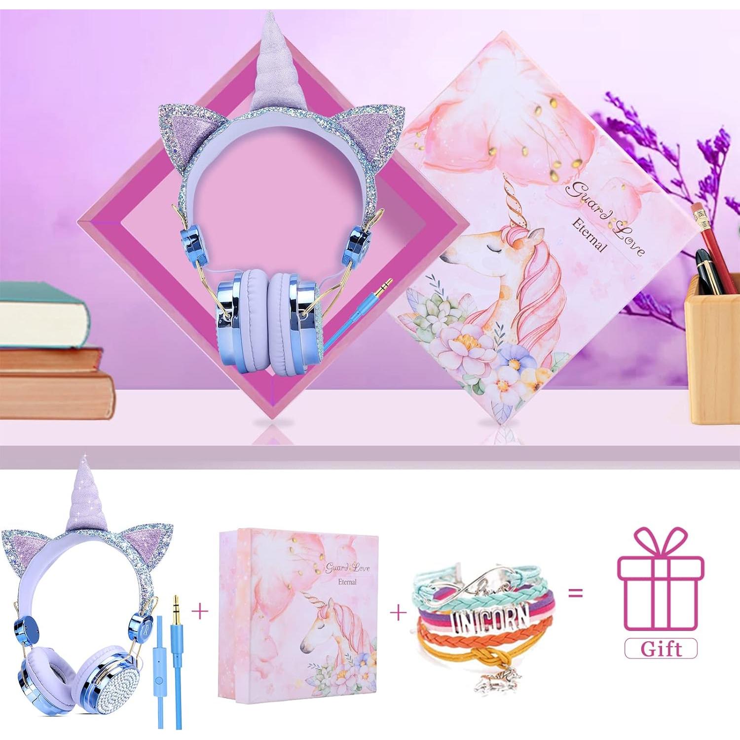 Auriculares con Cable TCJJ Unicornio Azul para Niñas 3-12 Años