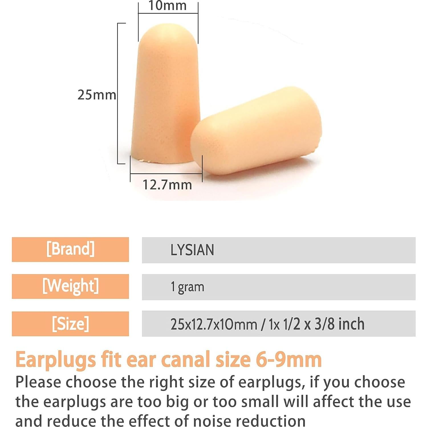 Tapones para oídos LYSIAN color carne 60 pares 38dB SNR