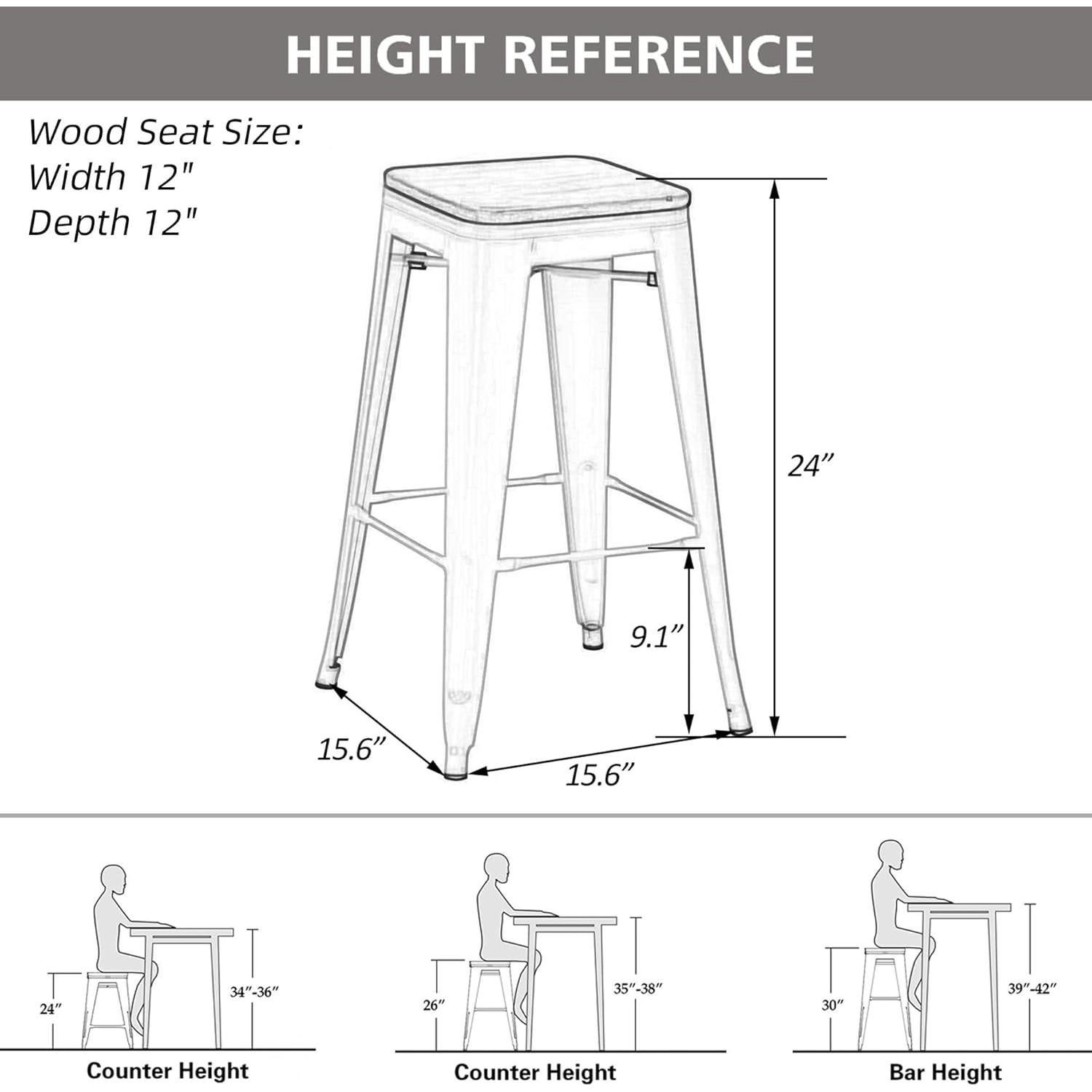 Juego de 4 Taburetes de Bar Yongqiang 61 cm Metal y Madera Negro