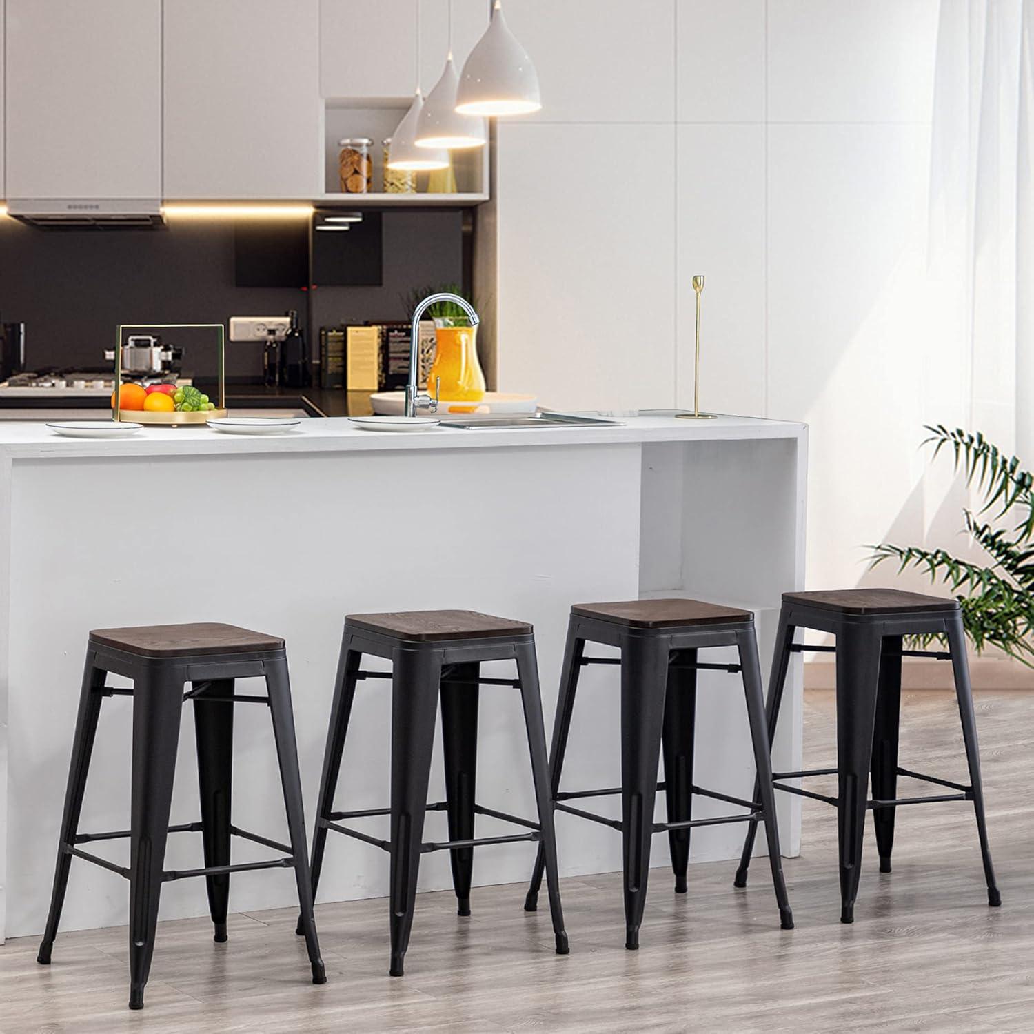 Juego de 4 Taburetes de Bar Yongqiang 61 cm Metal y Madera Negro