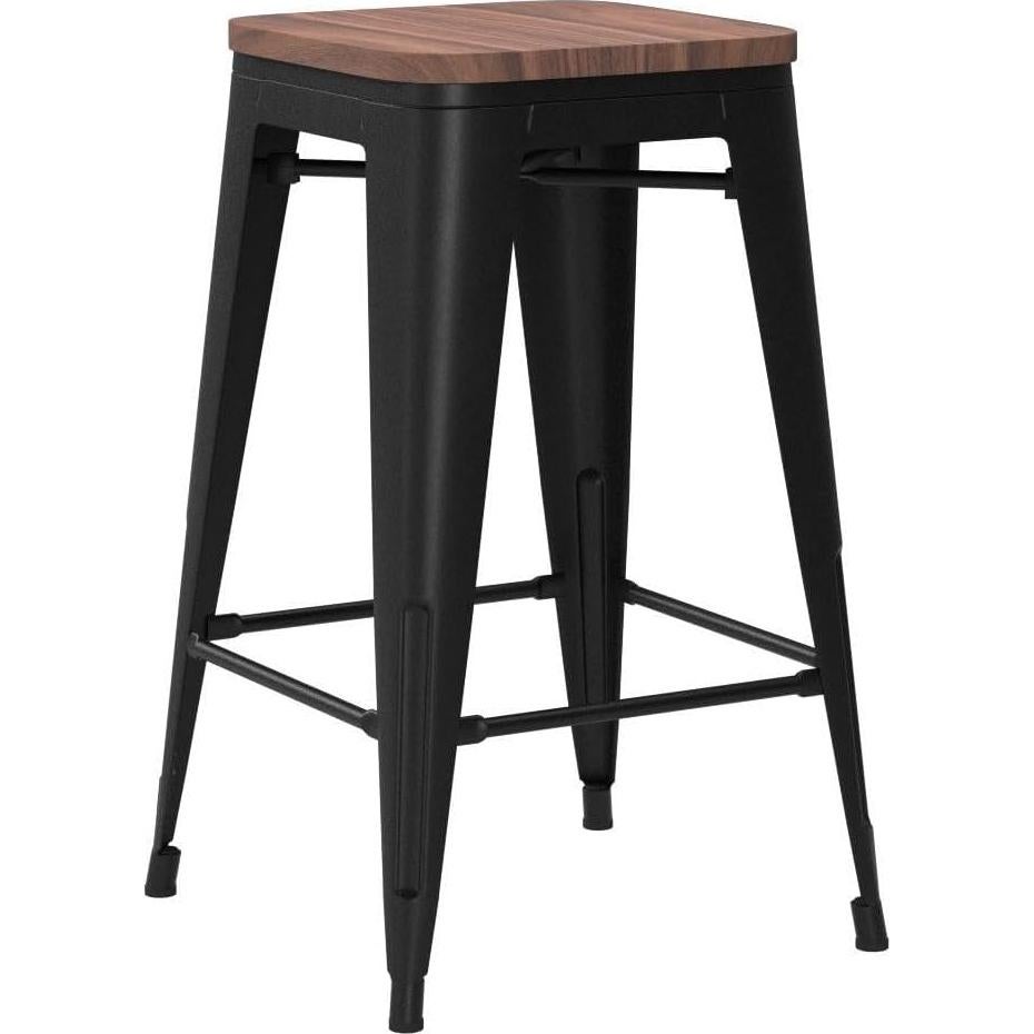 Juego de 4 Taburetes de Bar Yongqiang 61 cm Metal y Madera Negro