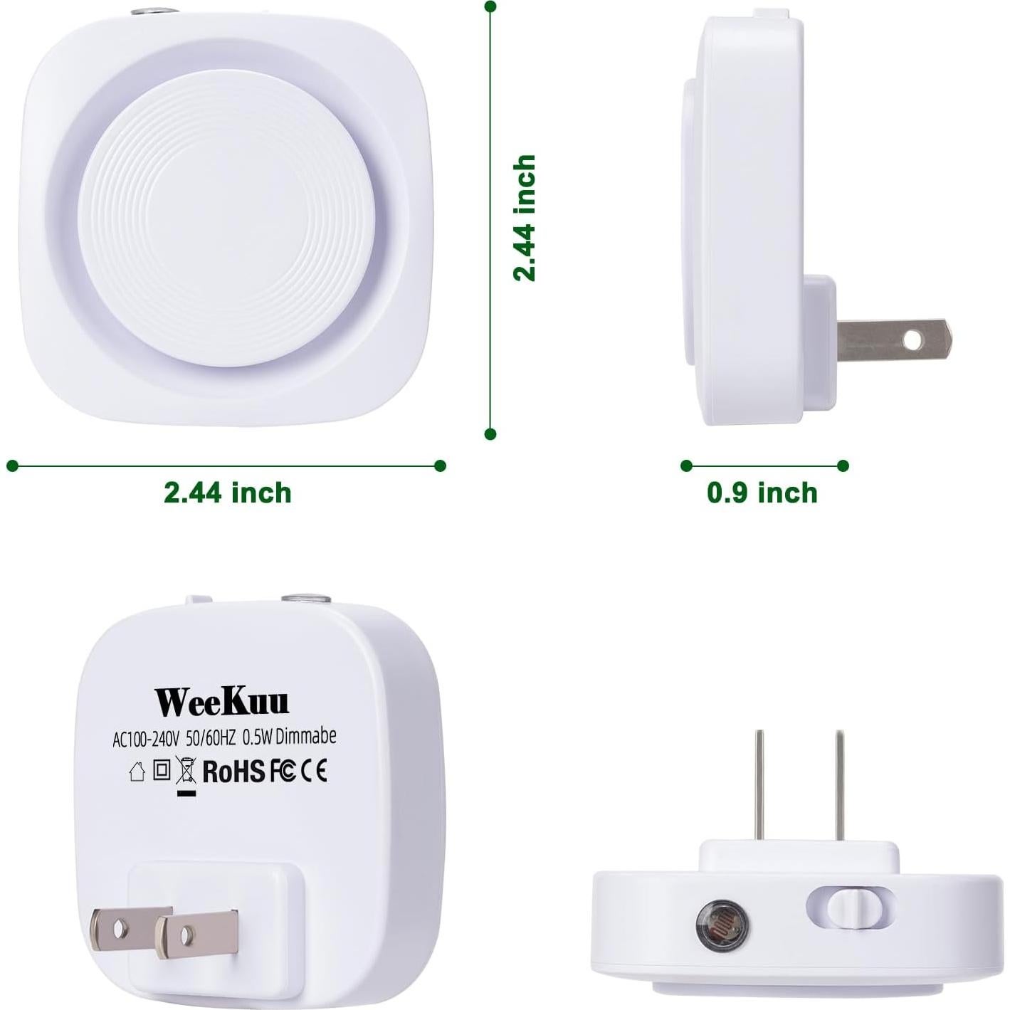 Luces Nocturnas LED Regulables Weekuu, Sensor Automático, 4 Pzs