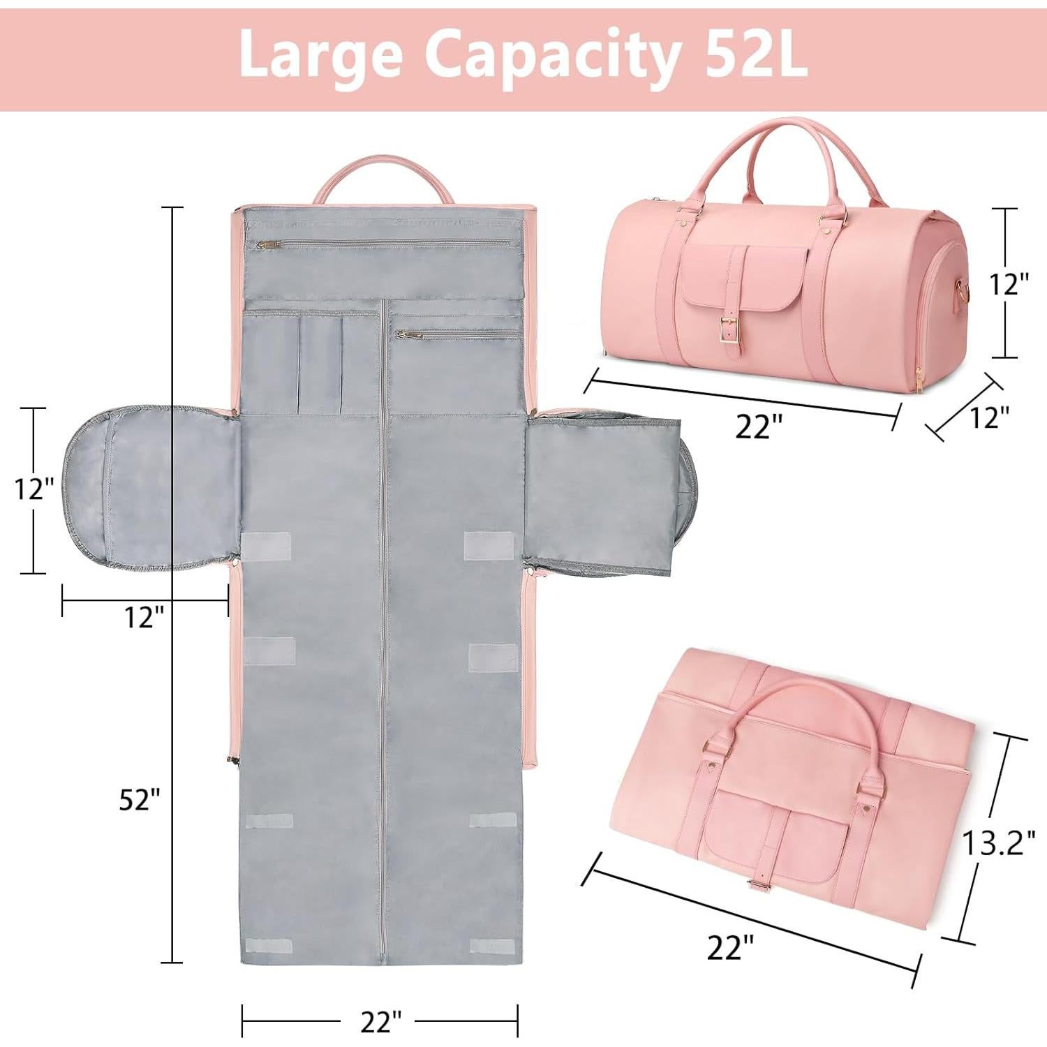 Bolsa Duffle Convertible BOLOSTA Rosa 52L para Ropa y Zapatos