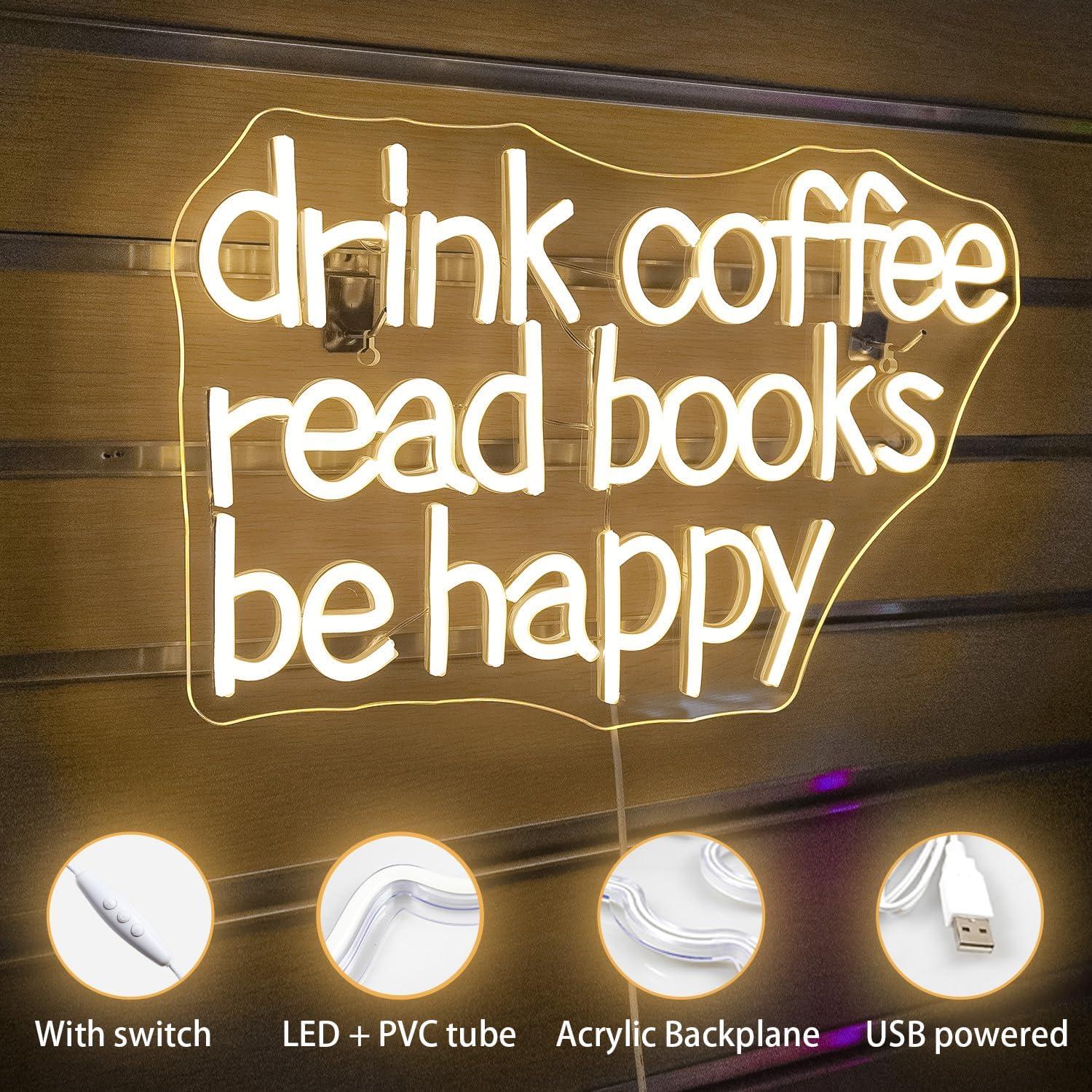 Letrero de Neón LED Looklight Beber Café Leer Libros 30x40cm