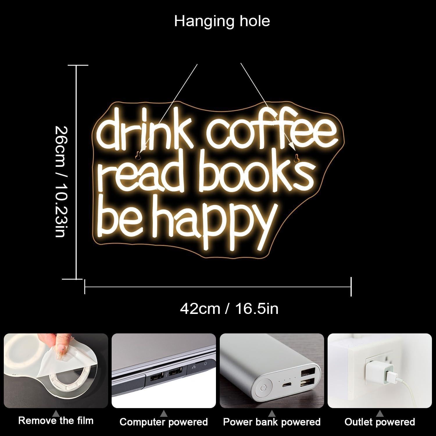 Letrero de Neón LED Looklight Beber Café Leer Libros 30x40cm