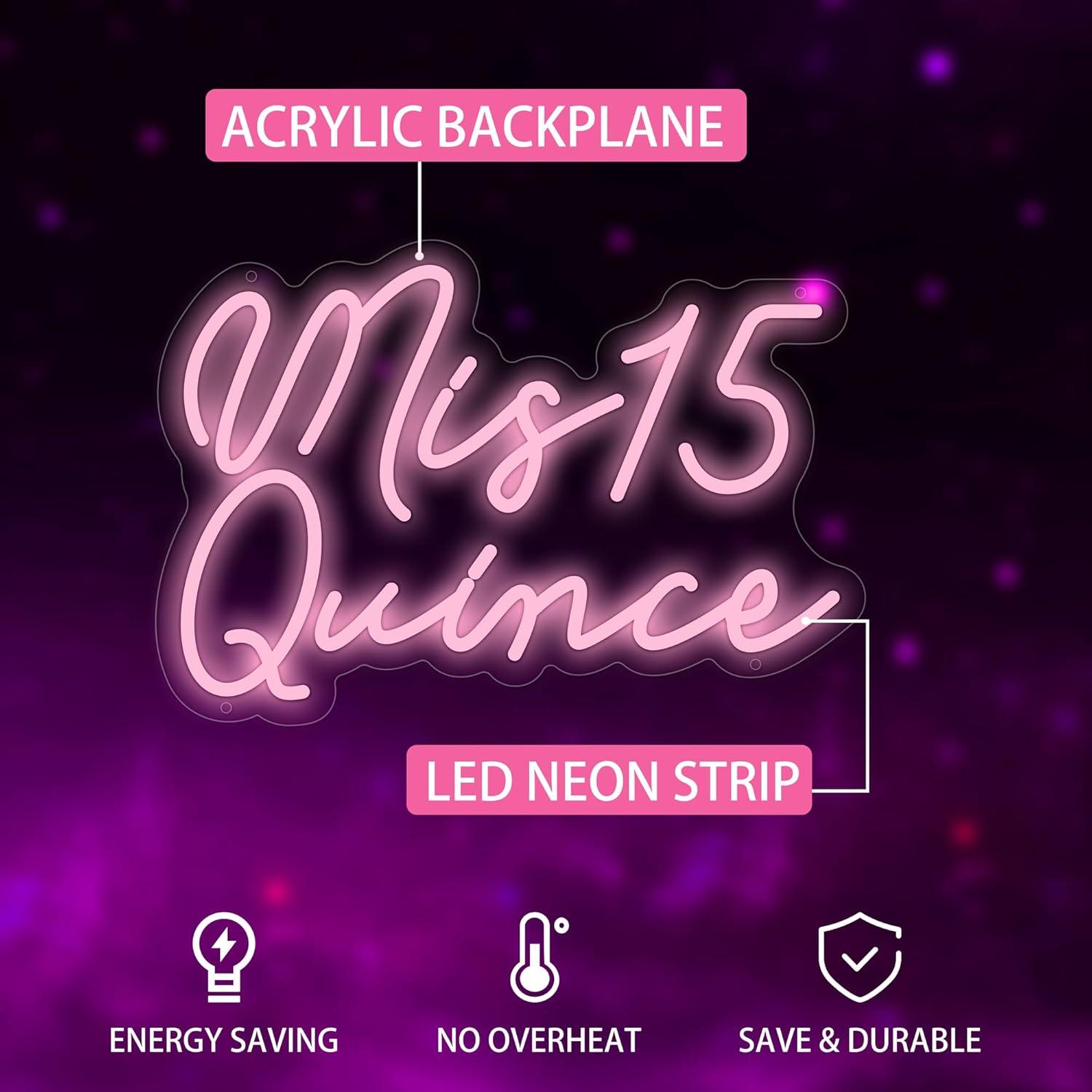 Señal de Neón Mis 15 Quinceañera Moneter LED Decorativa