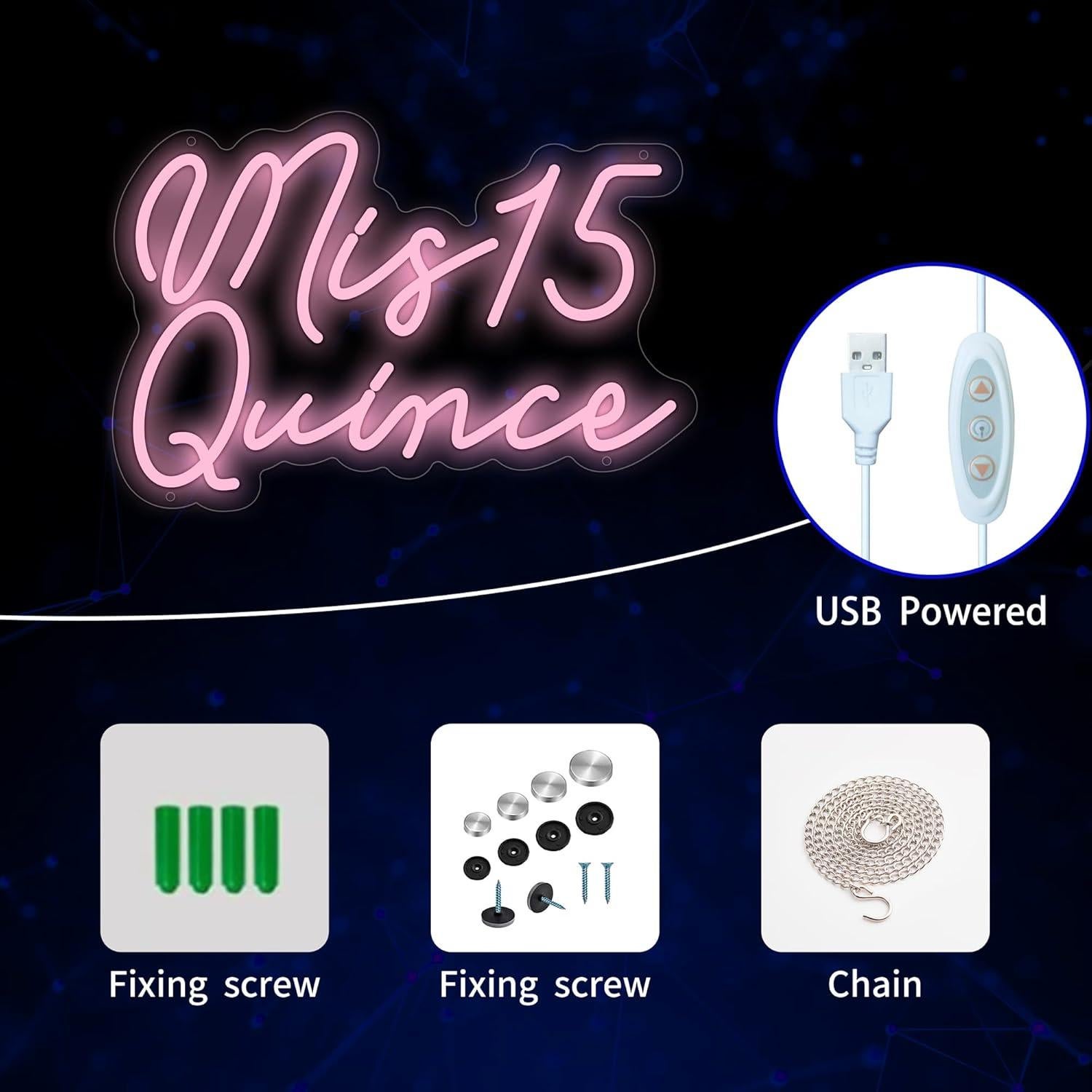 Señal de Neón Mis 15 Quinceañera Moneter LED Decorativa